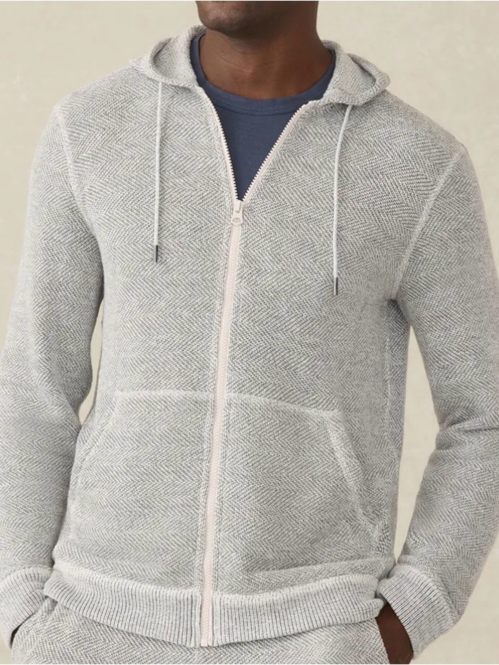 Faherty Men's Heather Light Gray Zip Hoodie